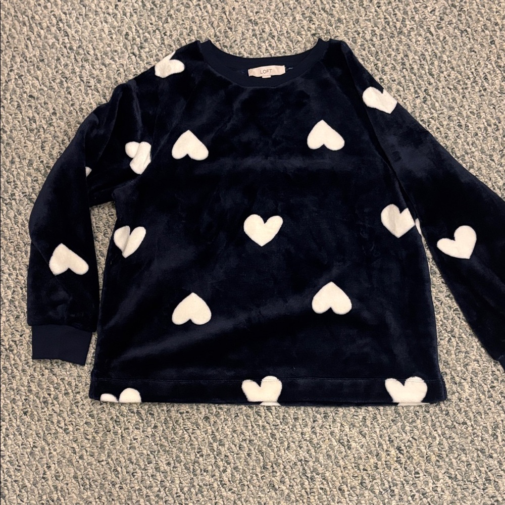 Loft Cozy Blue and White Heart Sweater